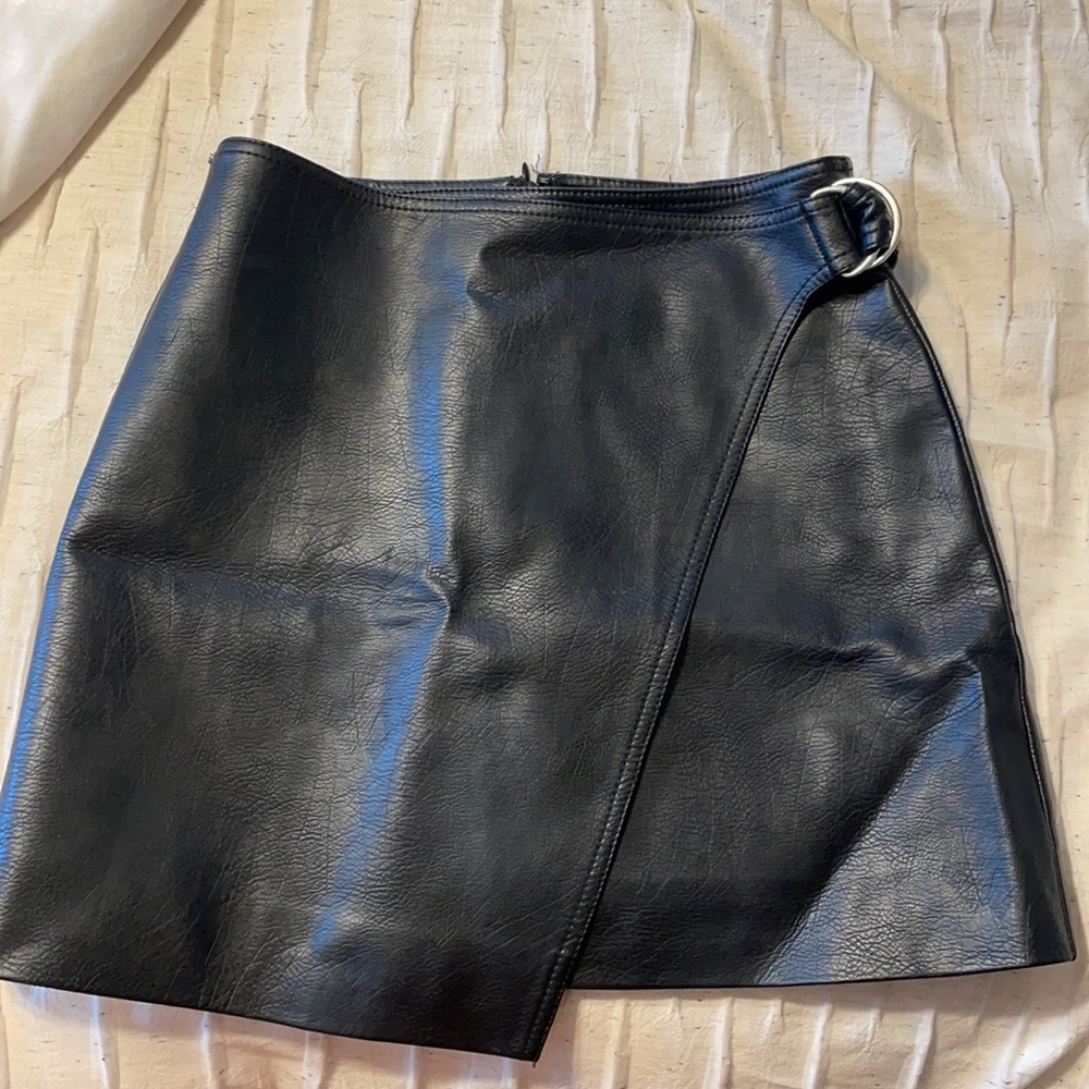 Black leather mini skirt